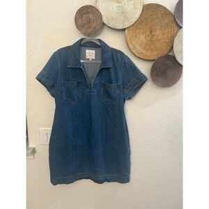 Habitual V-neckline collar short sleeves front patch pockets jean dress size XL